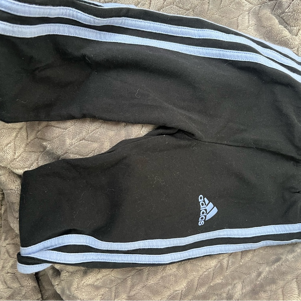Adidas Kids Black Joggers with Blue Stripes